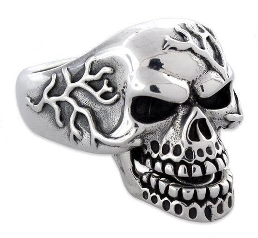 Sterling Silver Vein Skull Ring w/ Moveable Jaw