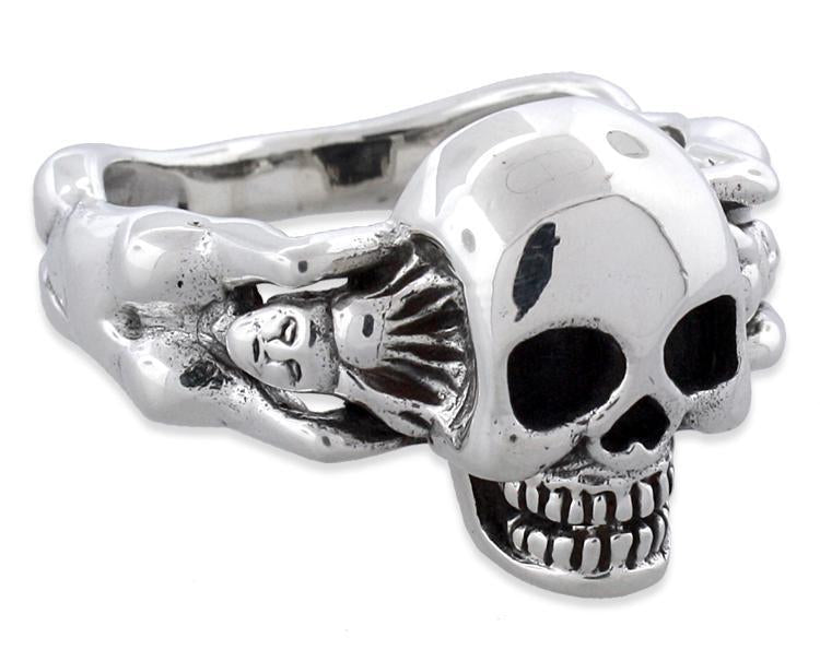 Sterling Silver Woman Holding Skull Ring