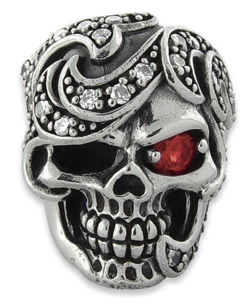 Sterling Silver Skull Ring with Cubic Zirconia