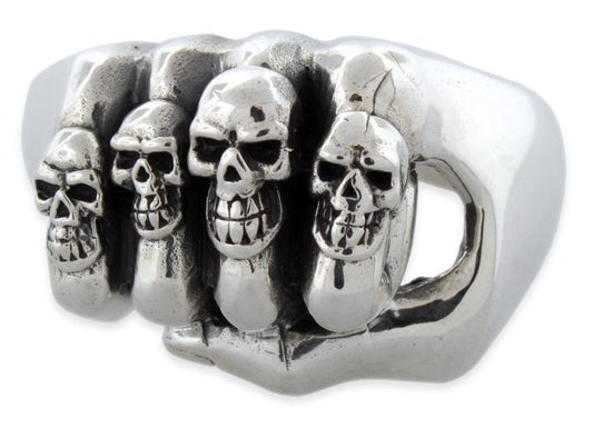 Sterling Silver Multiple Skull Fist Ring