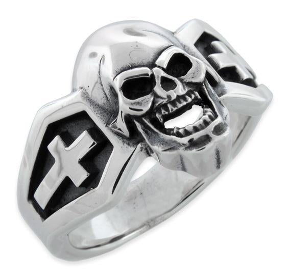 Sterling Silver Skull Cross Sides Ring