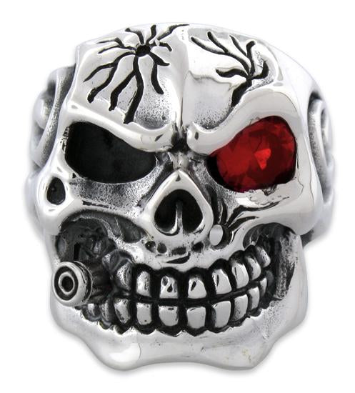Sterling Silver Skull Ring w/ Cubic Zirconia