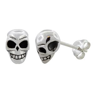 Sterling Silver Grin Face Skull Earrings