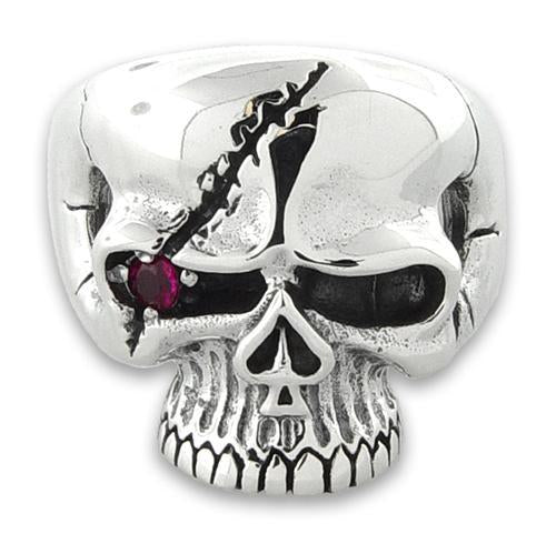 Sterling Silver Pirate Design Skull Ring with Cubic Zirconia