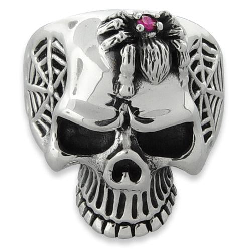 Sterling Silver Spidery Skull Ring with Cubic Zirconia