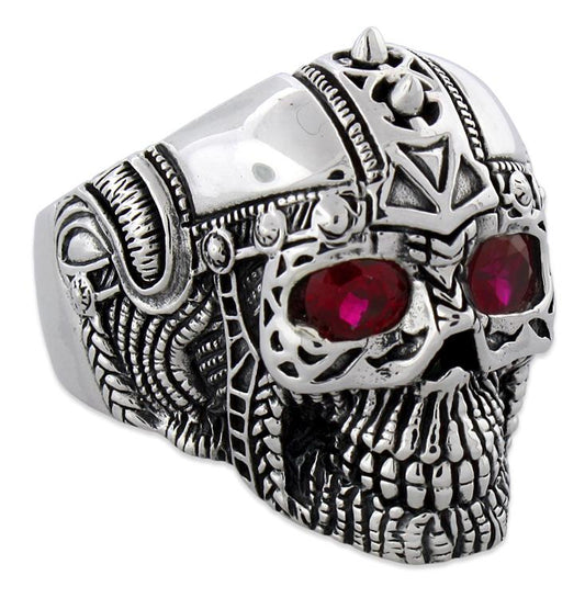 Sterling Silver Ancient Guard Skull Ring with CZ Eyes