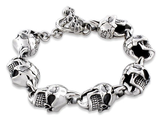 Sterling Silver Angry Skull Link Bracelet