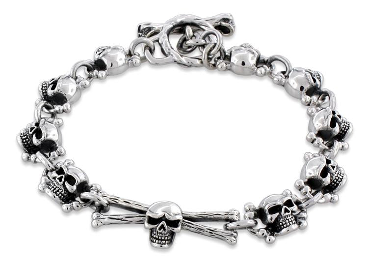 Sterling Silver Cross Bones Skull Link Bracelet