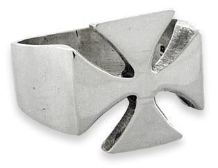 Sterling Silver Iron Maltese Cross Men's Ring