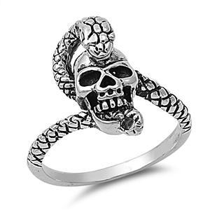 Sterling Silver Ladies Snake Skull Ring