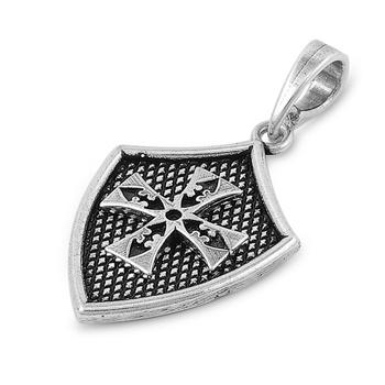 Sterling Silver Shield Iron Cross Pendant