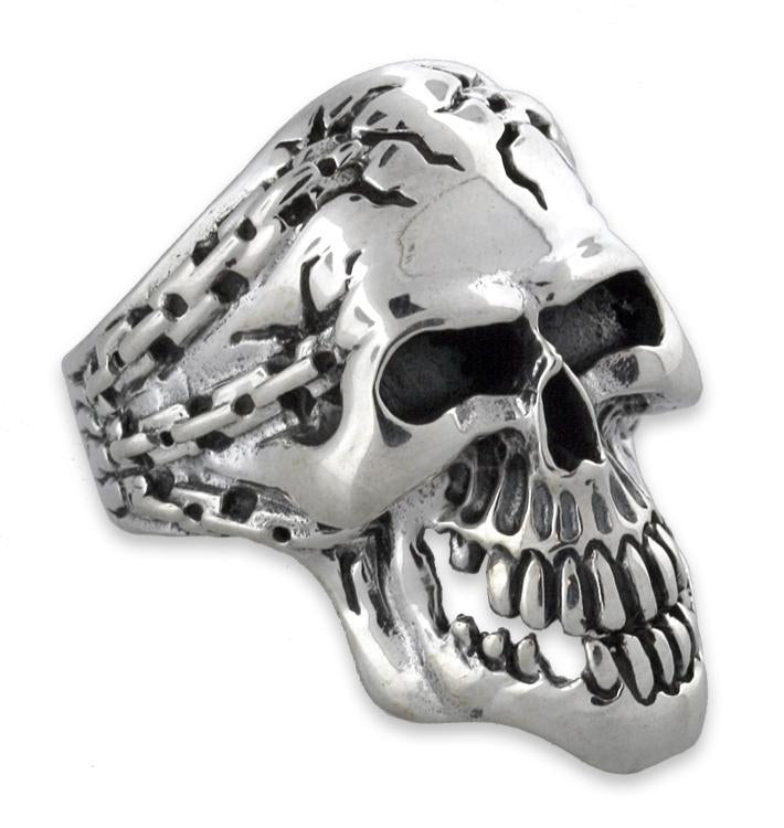 Sterling Silver Chained Skull Ring