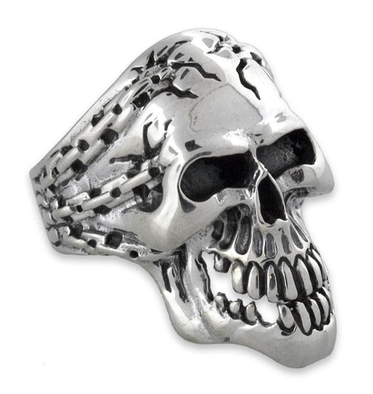 Sterling Silver Chained Skull Ring
