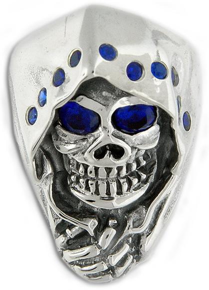 Sterling Silver Unique Death Biker Big Center CZ Stone Ring