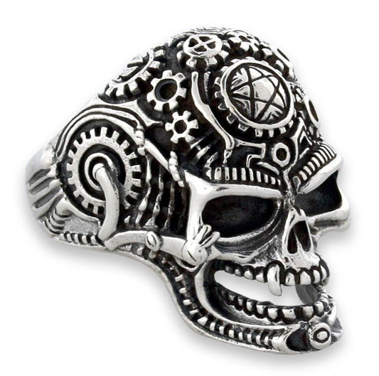 Sterling Silver Mechanical Skull Ring
