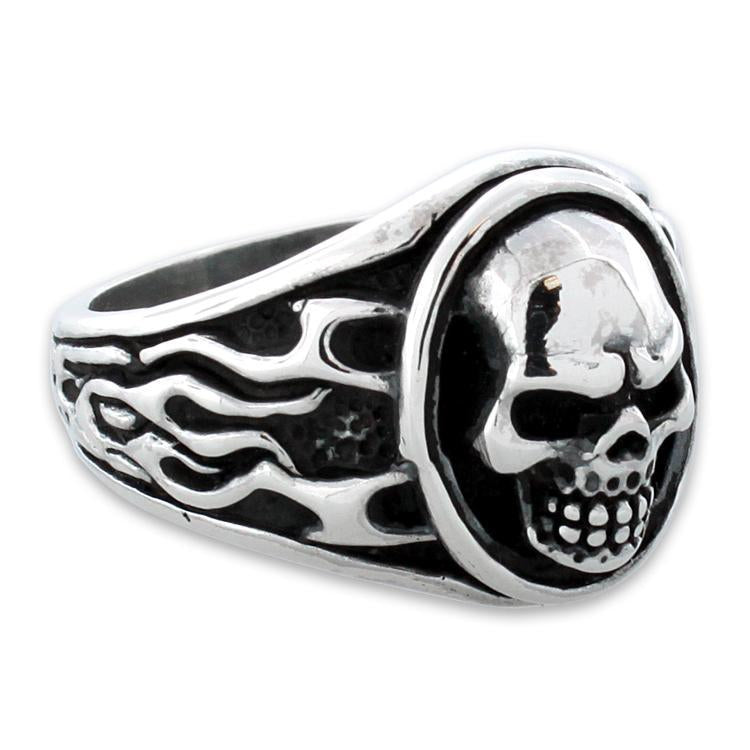 Sterling Silver Skull with Fire Ring