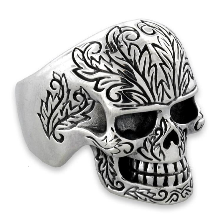 Sterling Silver Tattooed Skull Ring