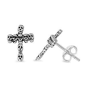 Sterling Silver Skull Cross Stud Earrings